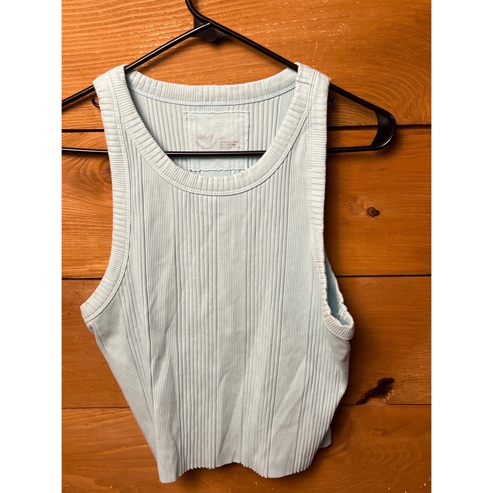 Aerie Ribbed Racerback Tank Top Light Blue Cropped Large Summer Athleisure Yoga
